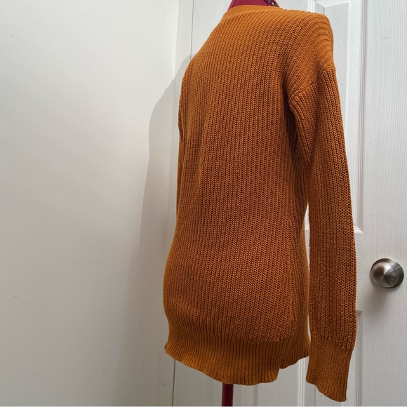 Guess women mustard yellow long sleeves lace front knitted sweater.Size XS. Used - Picture 2 of 7